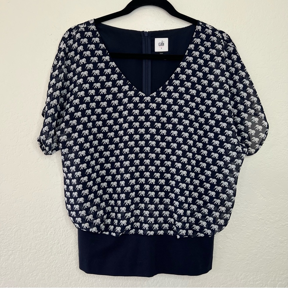 CAbi‎ 5345 Parade Elephant Top Blouse Women’s Size Small Blue Casual Office